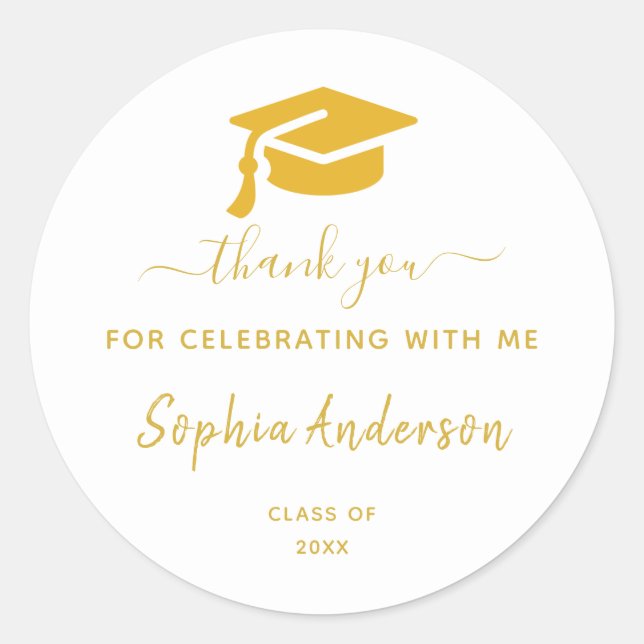 Gold confetti Graduation Thank You Classic Round S Sticker (Front)