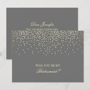 Gold Confetti Grey Wedding Bridesmaid Invitation