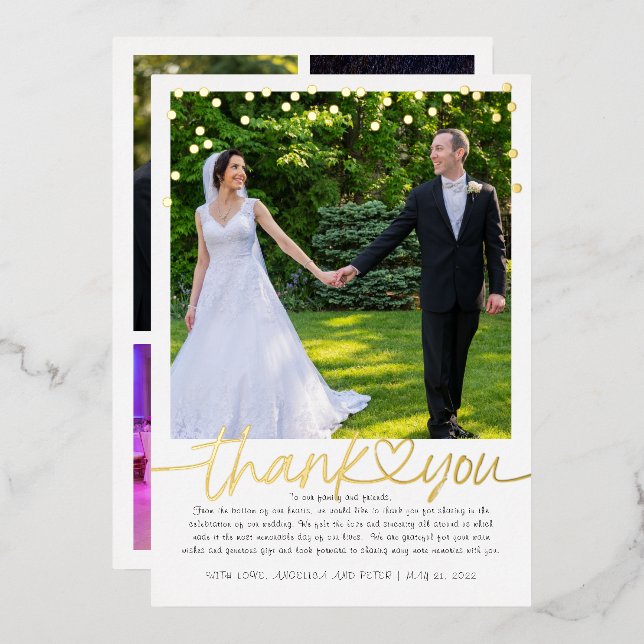 Gold Confetti Hand Lettering Wedding Thank You (Front/Back)