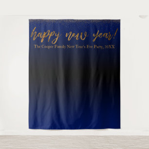 Gold Confetti Happy New Year! Black Blue Backdrop Tapestry