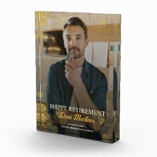 Gold Confetti Happy Retirement Gift Photo Block