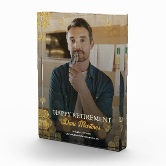 Gold Confetti Happy Retirement Gift Photo Block