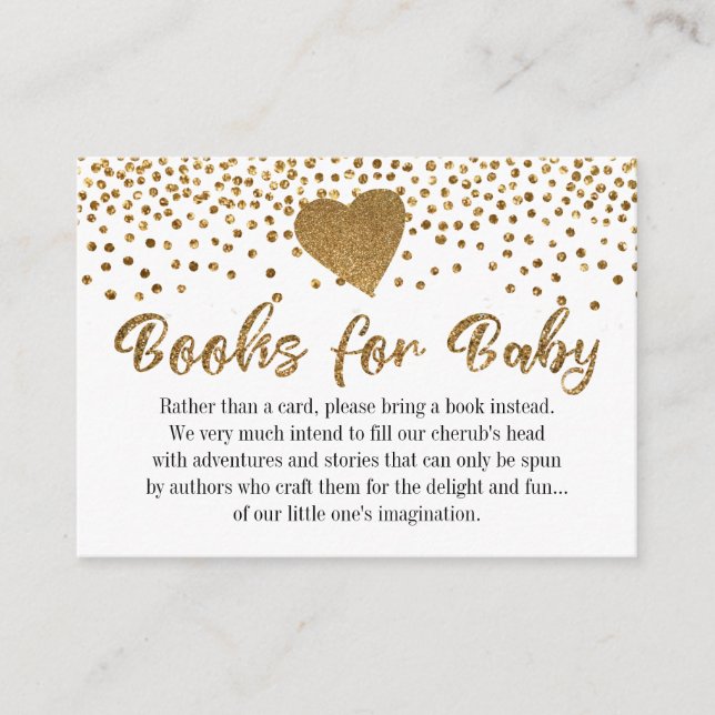 Gold Confetti Heart Book Request Insert Cards (Front)