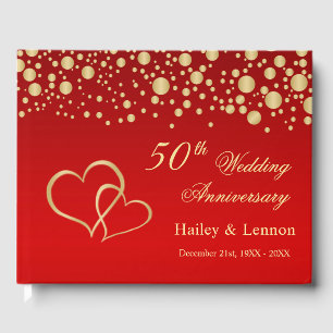 Gold Confetti Hearts 50th Wedding Anniversary Guest Book