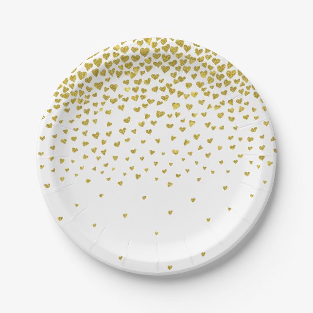 Gold Confetti Hearts Paper Plate (Front)