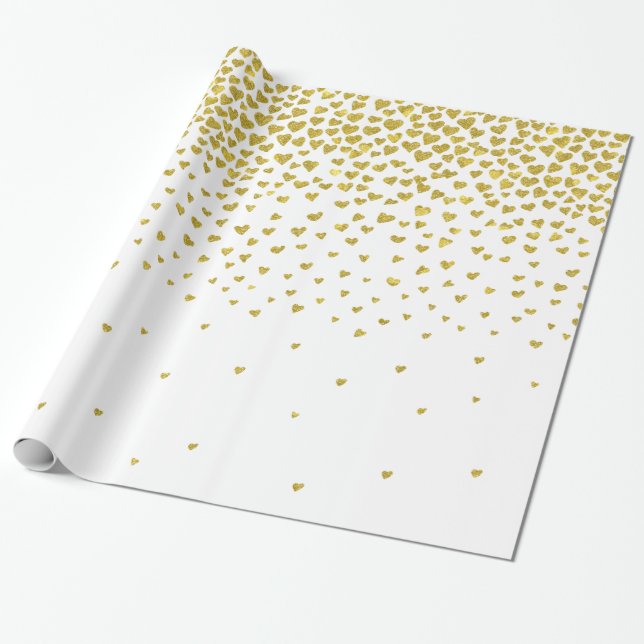 Gold Confetti Hearts Wrapping Paper (Unrolled)