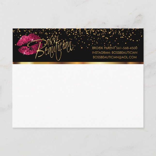 Gold Confetti & Hot Pink Lips Announcement Postcard (Front)