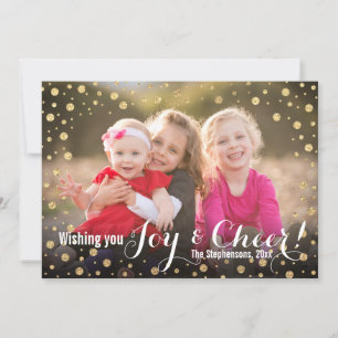 Gold Confetti Joy et Cheer Carte photo de vacances