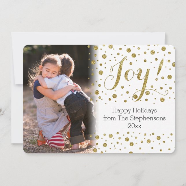 Gold Confetti Joy Holiday Photo Card (Front)