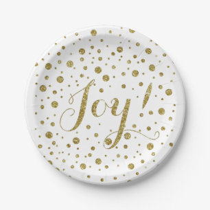 Gold Confetti Joy Sparkle Holiday Paper Plate