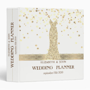 Gold Confetti, Lace, Glitter Dress  Bridal Planner Binder