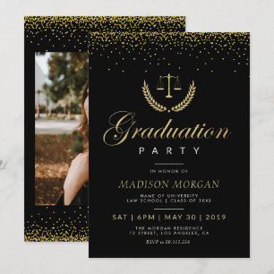 gold confetti Law school grad party invitation