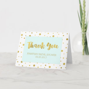 Gold Confetti Light Blue Bridal Shower Thank You