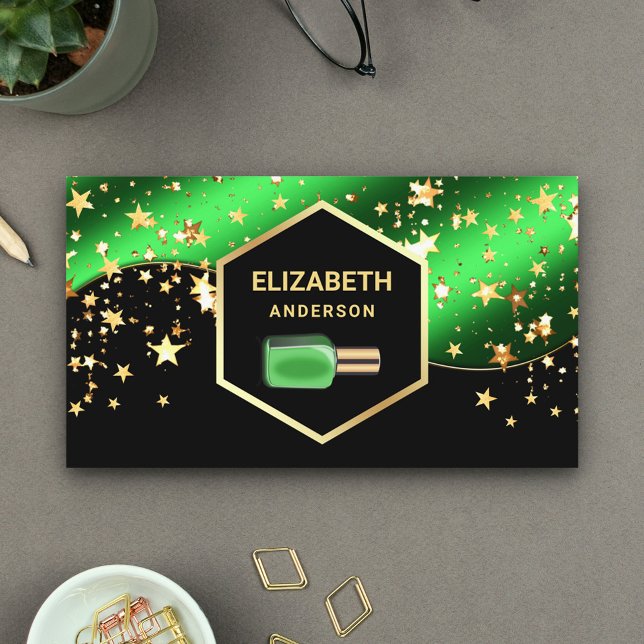 Gold Confetti Lime Green Nail Polish Manicurist Business Card (Creator Uploaded)