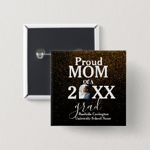 Gold Confetti Look Festive Proud Mom Grad Button
