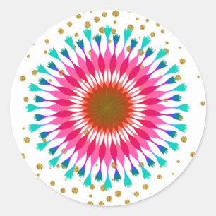 Gold Confetti Lotus Flower  Glitter Wedding Classic Round Sticker