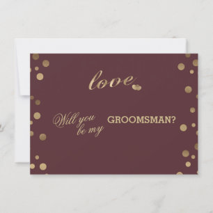 Gold Confetti Love Burgundy Wedding Groomsman Invitation