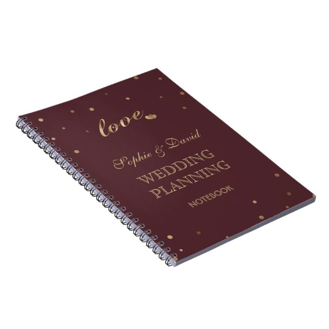 Gold Confetti Love Burgundy Wedding Planner Notebook (Right Side)