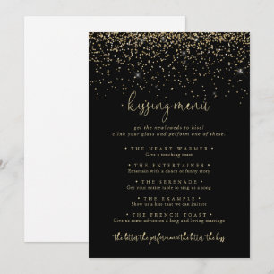 Gold Confetti Mariage Kissing Menu Carte de jeu