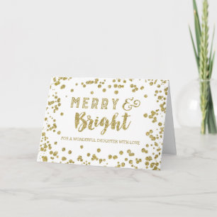 Gold Confetti Merry & Bright Christmas Daughter Holiday Card
