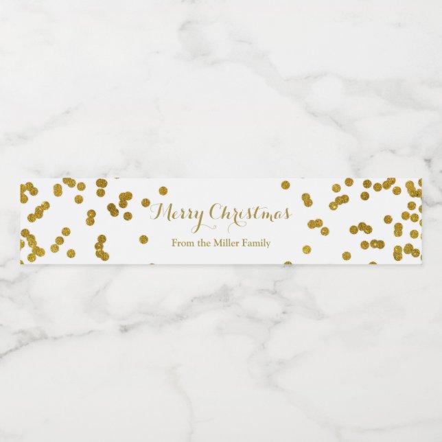 Gold Confetti Merry Christmas Water Bottle Label (Single Label)