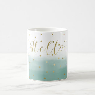Gold Confetti Mint Watercolor Hello Coffee Mug