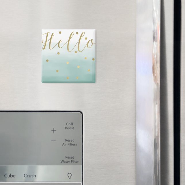 Gold Confetti Mint Watercolor Hello Magnet (In Situ (Fridge))