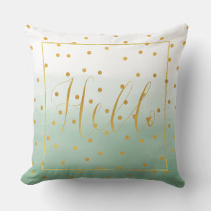Gold Confetti Mint Watercolor Hello Throw Pillow