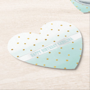 Gold Confetti Mint Watercolor Paper Coaster