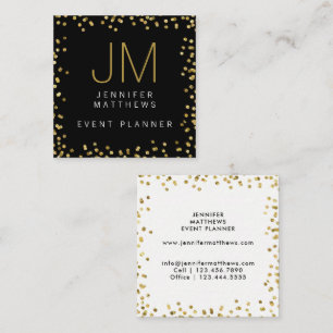 Gold Confetti Modern Monogram Event Planner Square Business Card