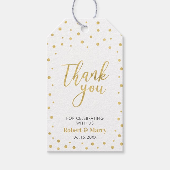 Gold Confetti Modern Wedding Thank you Tag (Front)