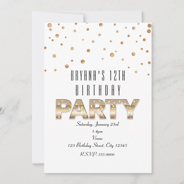 Gold & Confetti Moderne Anniversaire Invitations (Devant)