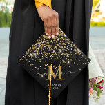 Gold Confetti Monogram Graduation Cap Topper<br><div class="desc">Personalized graduation cap topper featuring a trendy black background that can be changed to any colour,  sparkly gold confetti,  the graduates initial,  name,  and class year.</div>