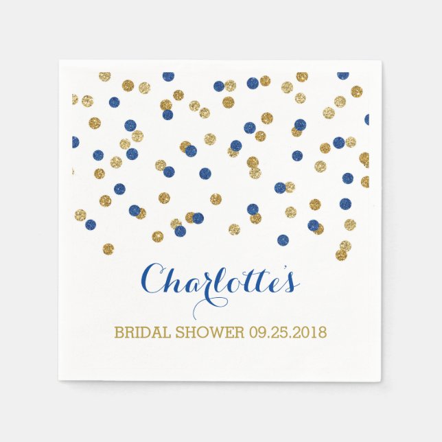 Gold Confetti Navy Blue Bridal Shower Napkin (Front)