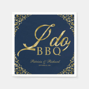 Gold Confetti Navy Blue I Do BBQ Engagement Party Napkin