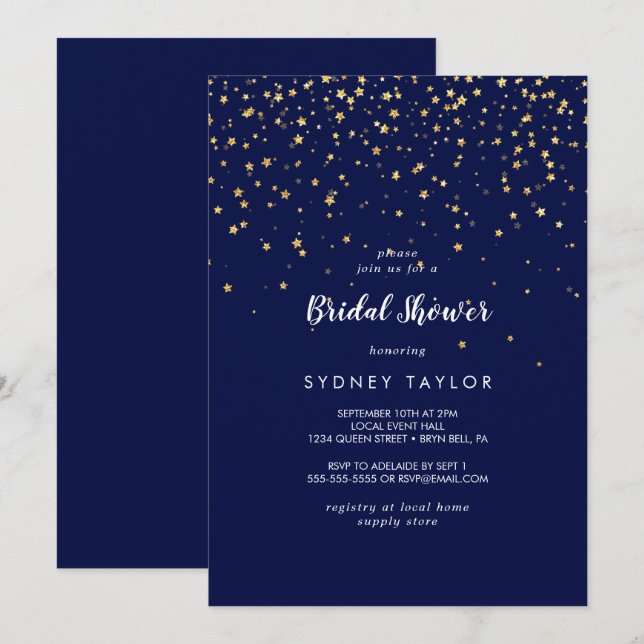 Gold Confetti | Navy Bridal Shower Invitation (Front/Back)
