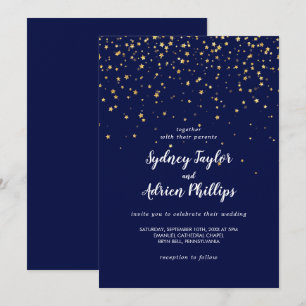 Gold Confetti Navy Casual Wedding Invitation