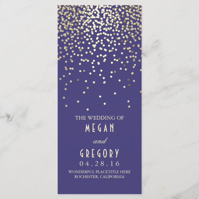 Gold Confetti Navy Elegant Glitter Wedding Program (Front)