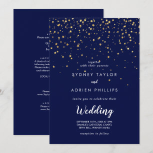 Gold Confetti   Navy Front and Back Wedding Invitation