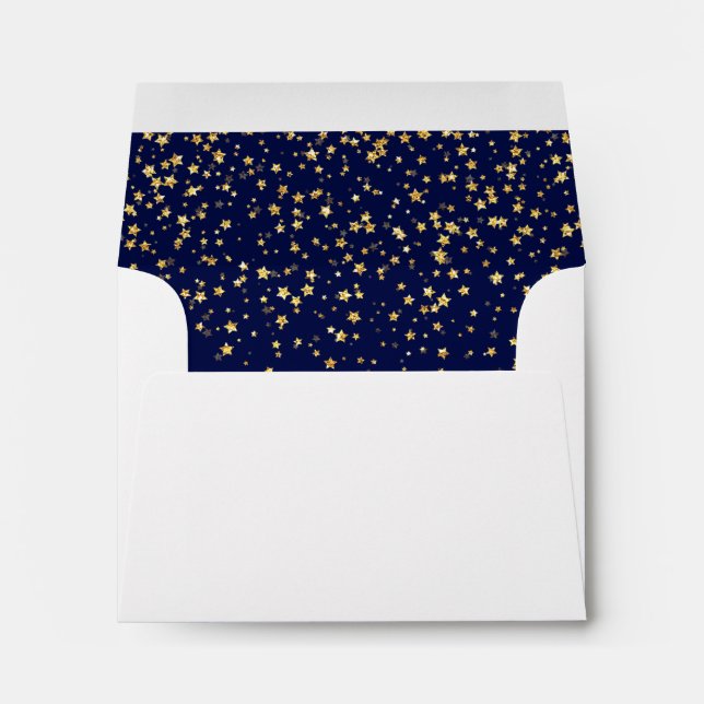 Gold Confetti | Navy Self-Addressed Wedding RSVP  Envelope (Back (Bottom))