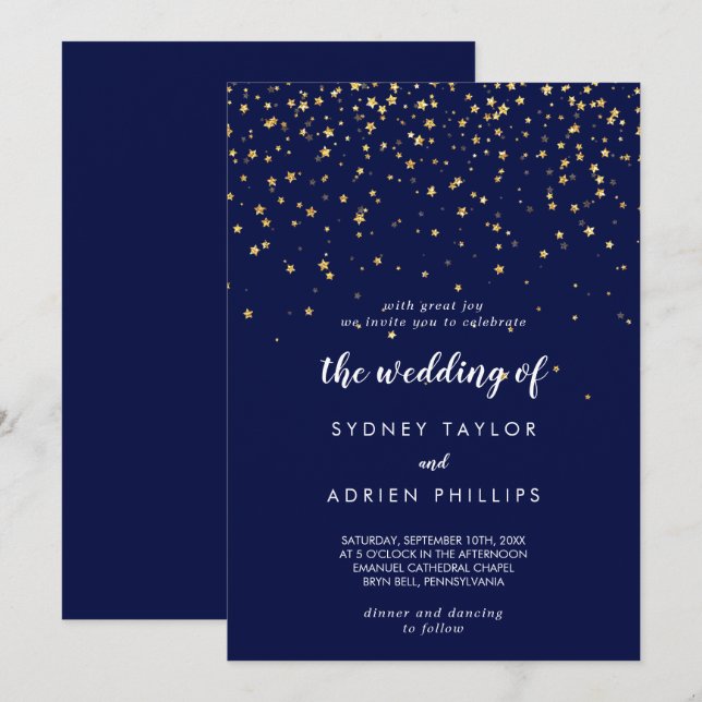 Gold Confetti | Navy The Wedding Of Invitation (Front/Back)