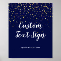 Gold Confetti | Navy Wedding Custom Text Sign
