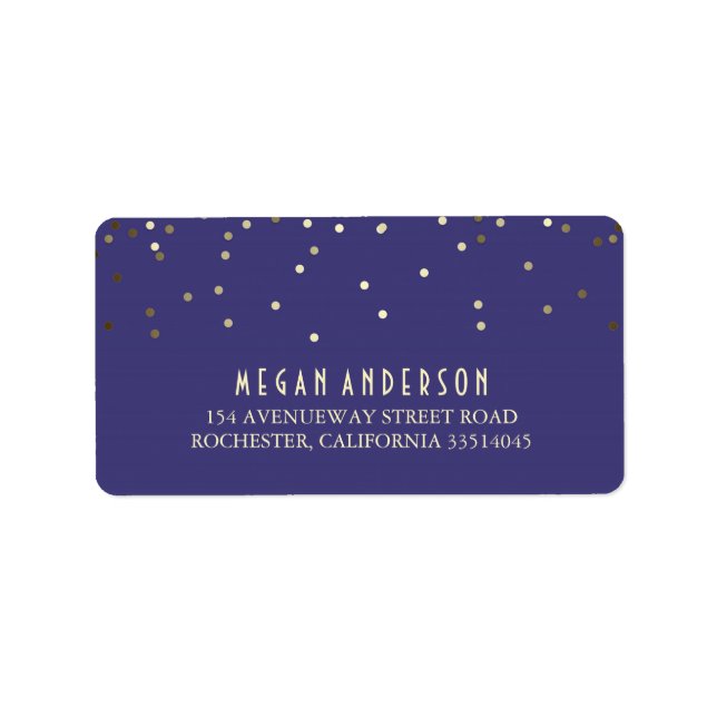Gold Confetti Navy Wedding Label (Front)