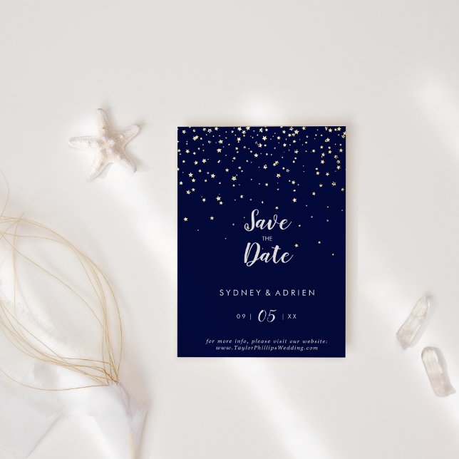 Gold Confetti|Navy Wedding Save The Date Gold (Creator Uploaded)