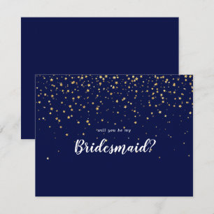 Gold Confetti Navy Will You Be My Bridesmaid Card