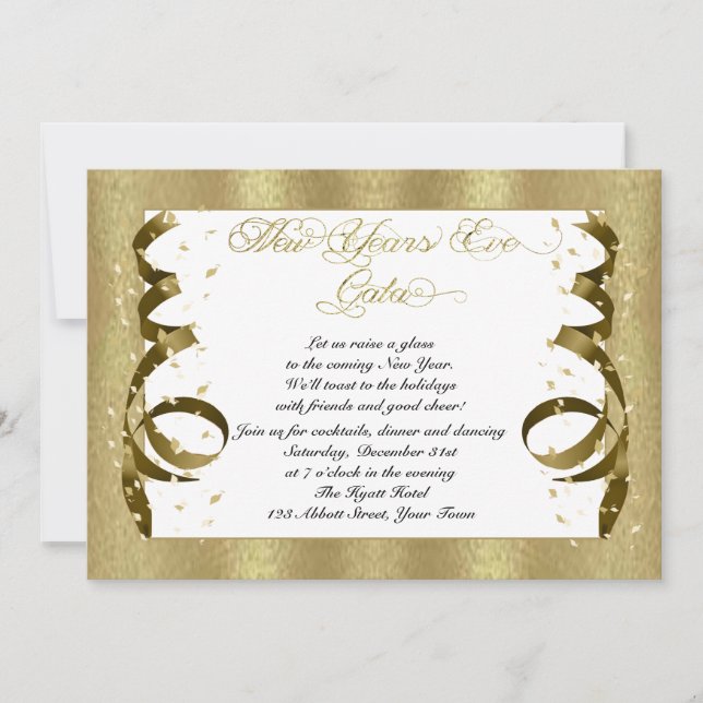 Gold Confetti New Years Eve Party Invitation (Front)