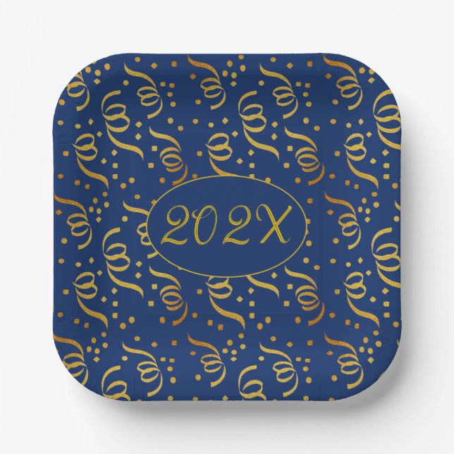 Gold Confetti New Years Eve Party Plates Dated (Front)
