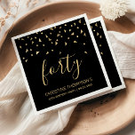 Gold Confetti on Black 40th Birthday Party Napkin<br><div class="desc">Help them celebrate their 40th birthday in style with this simple but elegant design, featuring faux gold triangular confetti sifting down on the word "forty" in stylish gold handwriting font on a black background. Personalize it with the name of the honoree in gold sans serif font, along with the occasion...</div>