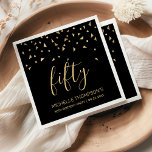 Gold Confetti on Black 50th Birthday Party Napkin<br><div class="desc">Celebrate their 50th birthday in style with this simple but elegant design, featuring faux gold triangular confetti sifting down on the word "fifty" in stylish gold handwriting font on a black background. Personalize it with the name of the honoree in gold sans serif font, along with the occasion and date...</div>
