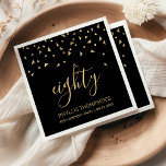 Gold Confetti on Black 80th Birthday Party Napkin<br><div class="desc">Help them celebrate their 80th birthday in style with this simple but elegant design, featuring faux gold triangular confetti sifting down on the word "eighty" in stylish gold handwriting font on a black background. Personalize it with the name of the honoree in gold sans serif font, along with the occasion...</div>